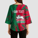 Personalized South Sydney Rabbitohs Kimono Sleeve Blouse Dynamic Lightning Mascot Rugby Australia