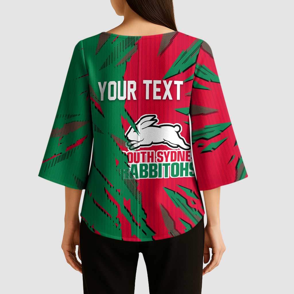 Personalized South Sydney Rabbitohs Kimono Sleeve Blouse Dynamic Lightning Mascot Rugby Australia