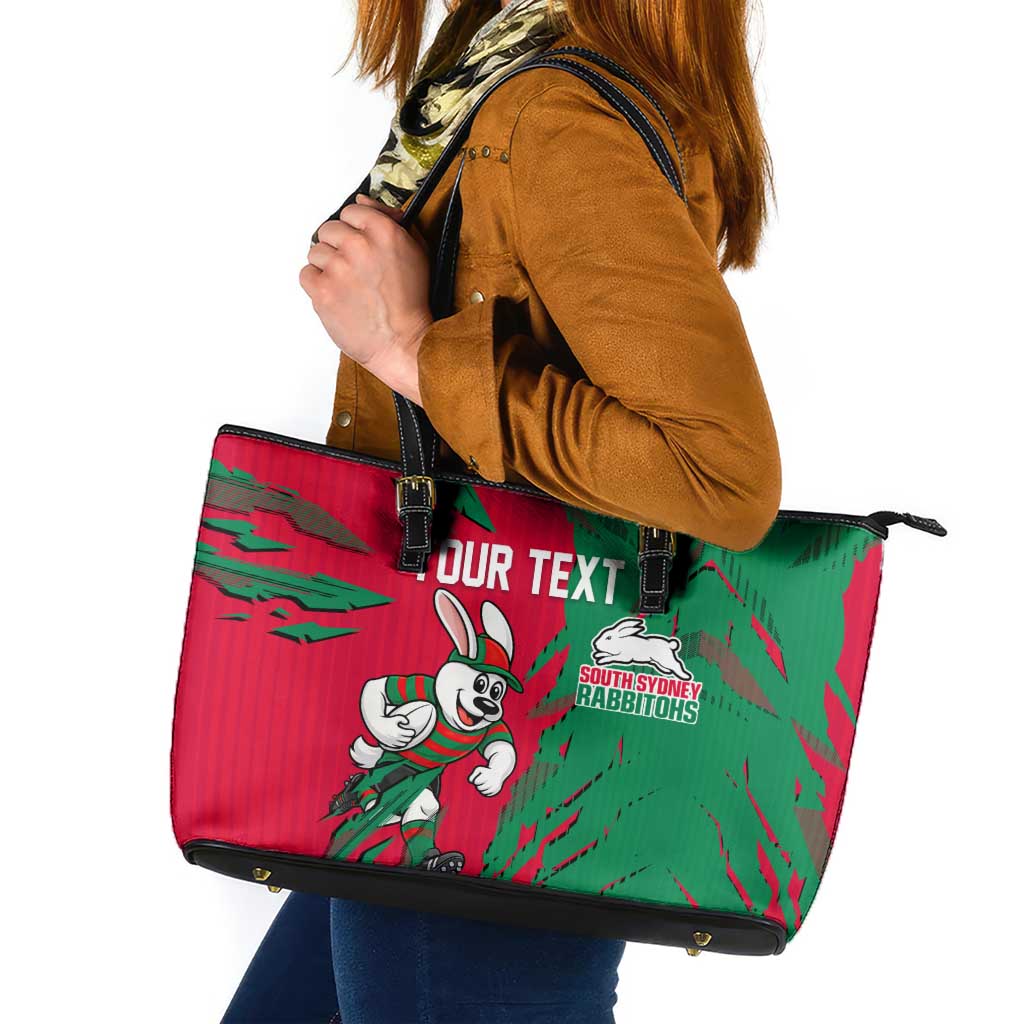 Personalized South Sydney Rabbitohs Leather Tote Bag Dynamic Lightning Mascot Rugby Australia