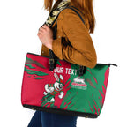 Personalized South Sydney Rabbitohs Leather Tote Bag Dynamic Lightning Mascot Rugby Australia