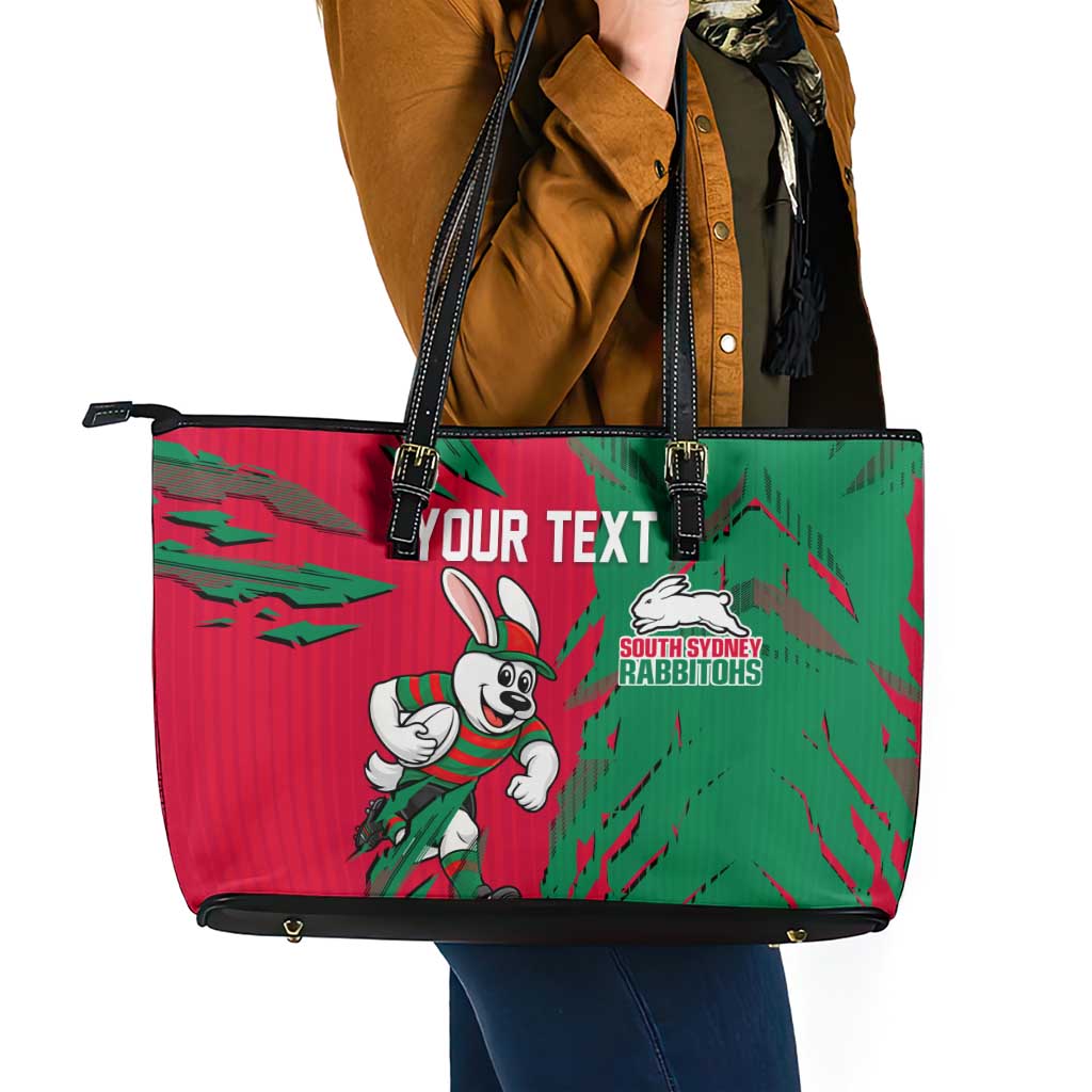 Personalized South Sydney Rabbitohs Leather Tote Bag Dynamic Lightning Mascot Rugby Australia