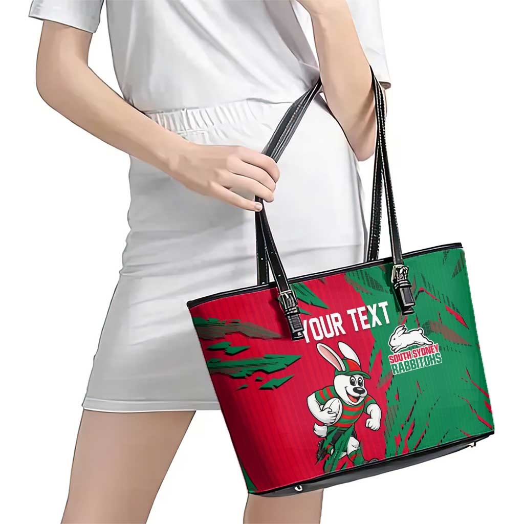 Personalized South Sydney Rabbitohs Leather Tote Bag Dynamic Lightning Mascot Rugby Australia