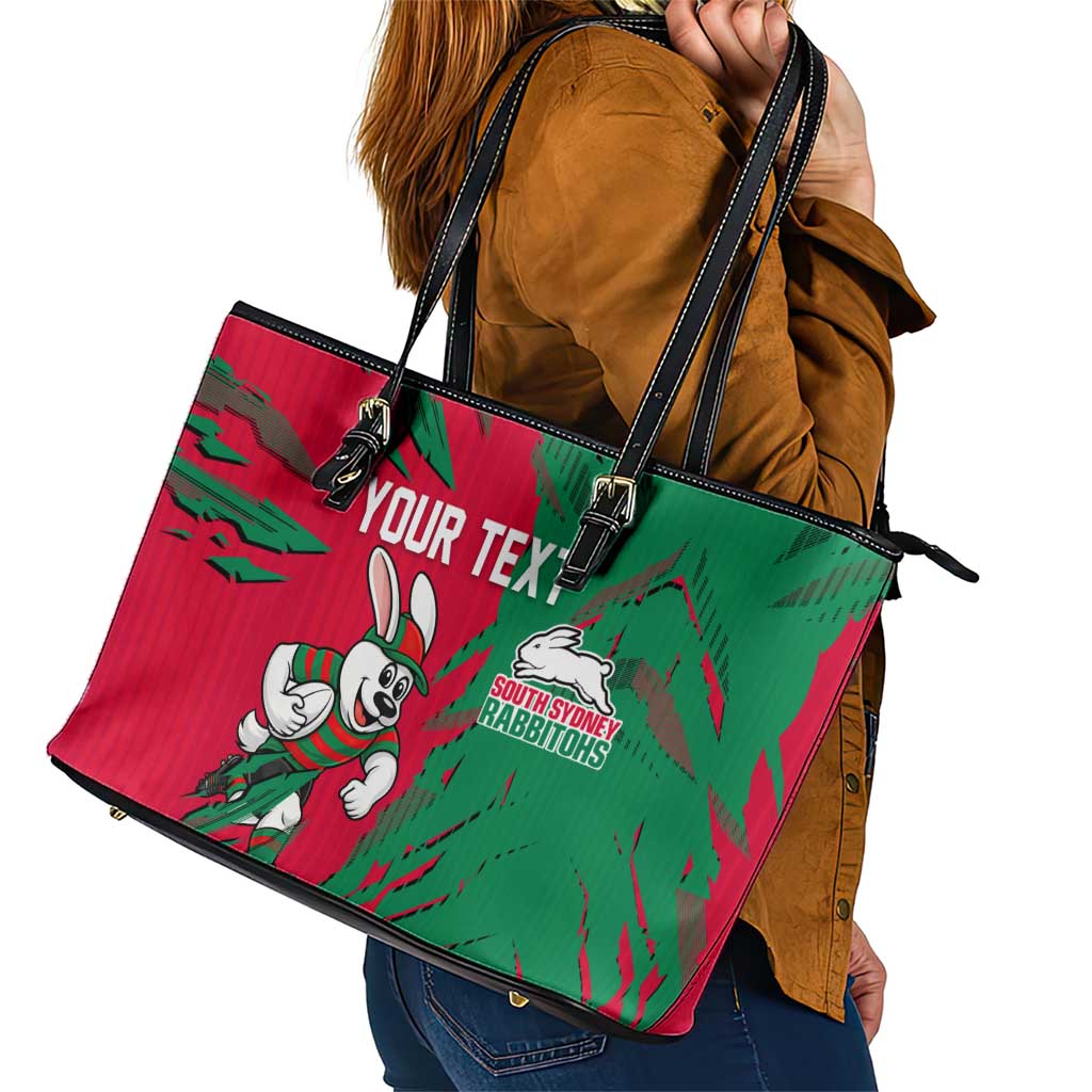 Personalized South Sydney Rabbitohs Leather Tote Bag Dynamic Lightning Mascot Rugby Australia