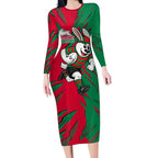 Personalized South Sydney Rabbitohs Long Sleeve Bodycon Dress Dynamic Lightning Mascot Rugby Australia