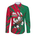 Personalized South Sydney Rabbitohs Long Sleeve Button Shirt Dynamic Lightning Mascot Rugby Australia