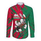 Personalized South Sydney Rabbitohs Long Sleeve Button Shirt Dynamic Lightning Mascot Rugby Australia