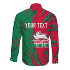 Personalized South Sydney Rabbitohs Long Sleeve Button Shirt Dynamic Lightning Mascot Rugby Australia