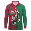 Personalized South Sydney Rabbitohs Long Sleeve Polo Shirt Dynamic Lightning Mascot Rugby Australia