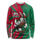 Personalized South Sydney Rabbitohs Long Sleeve Shirt Dynamic Lightning Mascot Rugby Australia