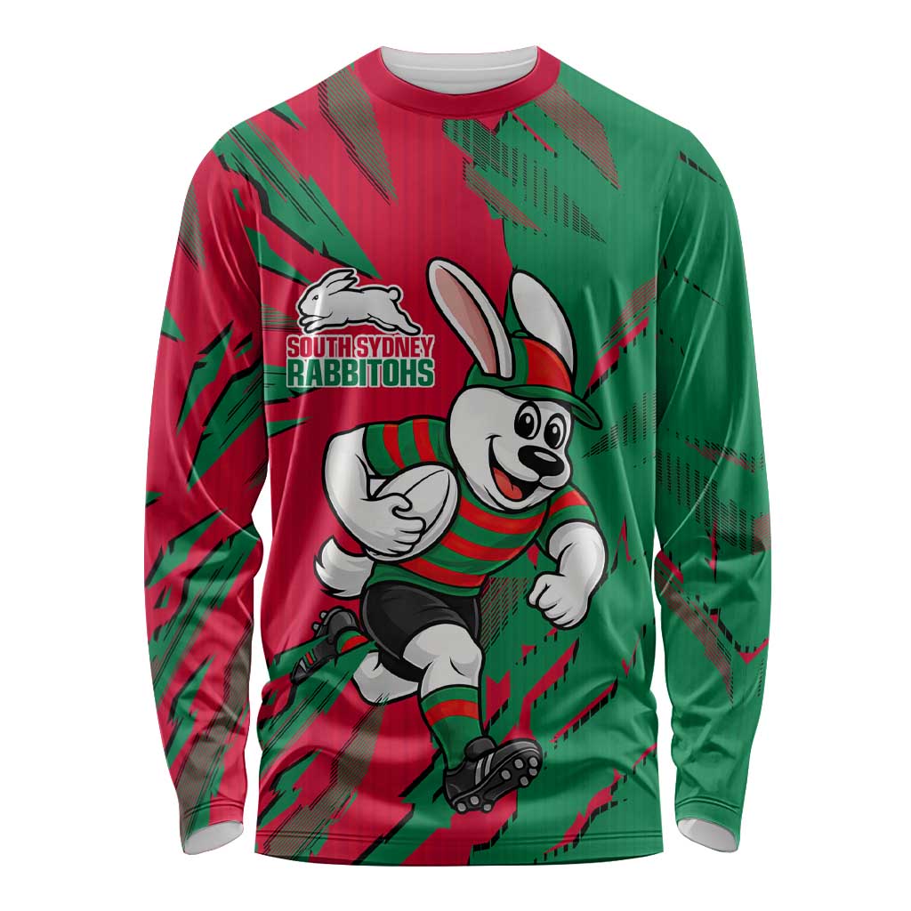 Personalized South Sydney Rabbitohs Long Sleeve Shirt Dynamic Lightning Mascot Rugby Australia