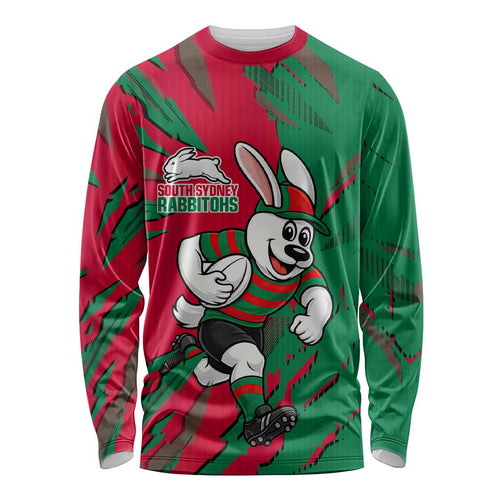 Personalized South Sydney Rabbitohs Long Sleeve Shirt Dynamic Lightning Mascot Rugby Australia