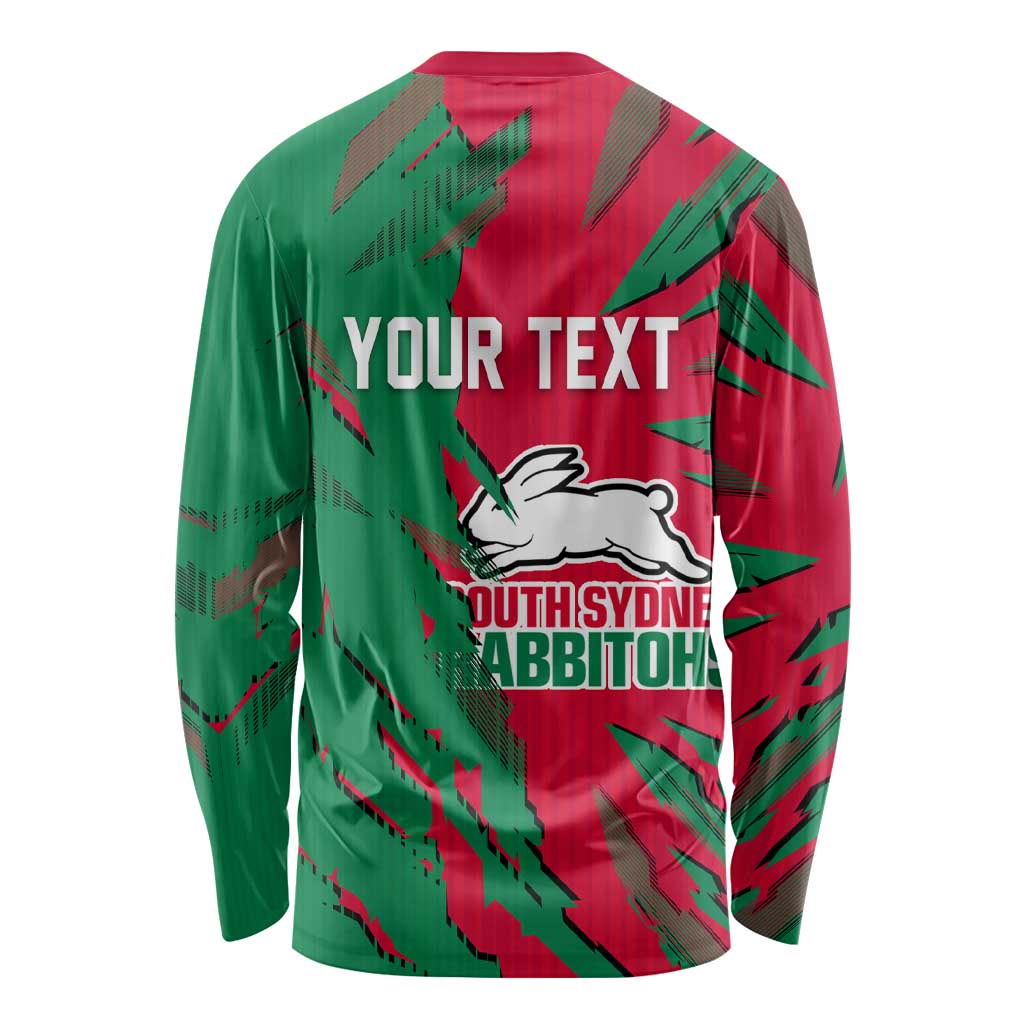 Personalized South Sydney Rabbitohs Long Sleeve Shirt Dynamic Lightning Mascot Rugby Australia