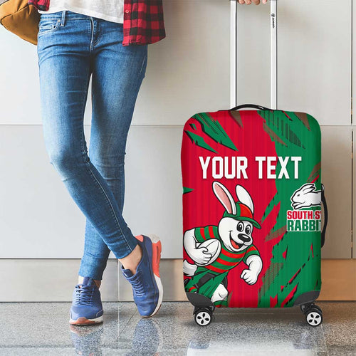 Personalized South Sydney Rabbitohs Luggage Cover Dynamic Lightning Mascot Rugby Australia