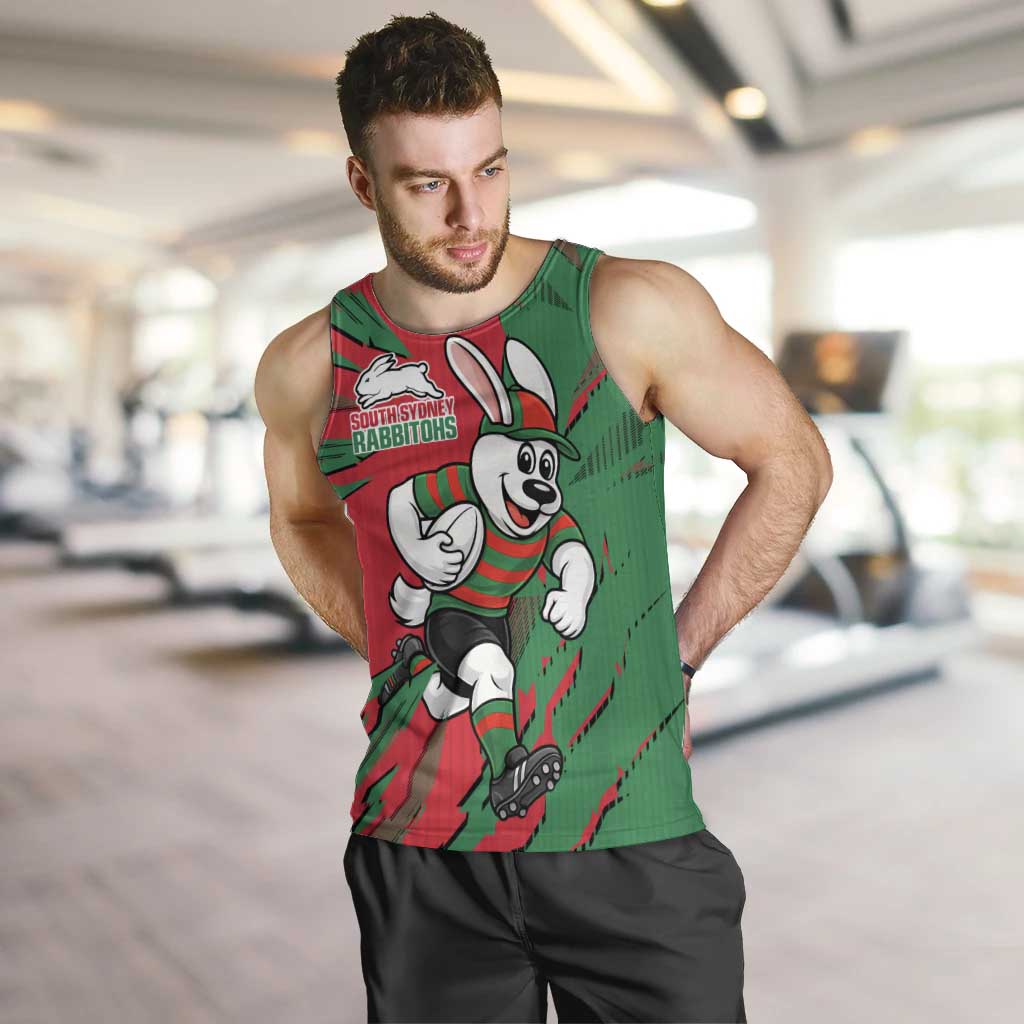 Personalized South Sydney Rabbitohs Men Tank Top Dynamic Lightning Mascot Rugby Australia
