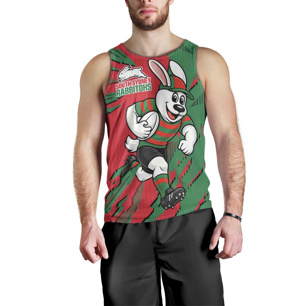 Personalized South Sydney Rabbitohs Men Tank Top Dynamic Lightning Mascot Rugby Australia