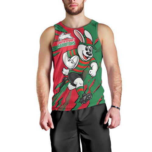 Personalized South Sydney Rabbitohs Men Tank Top Dynamic Lightning Mascot Rugby Australia