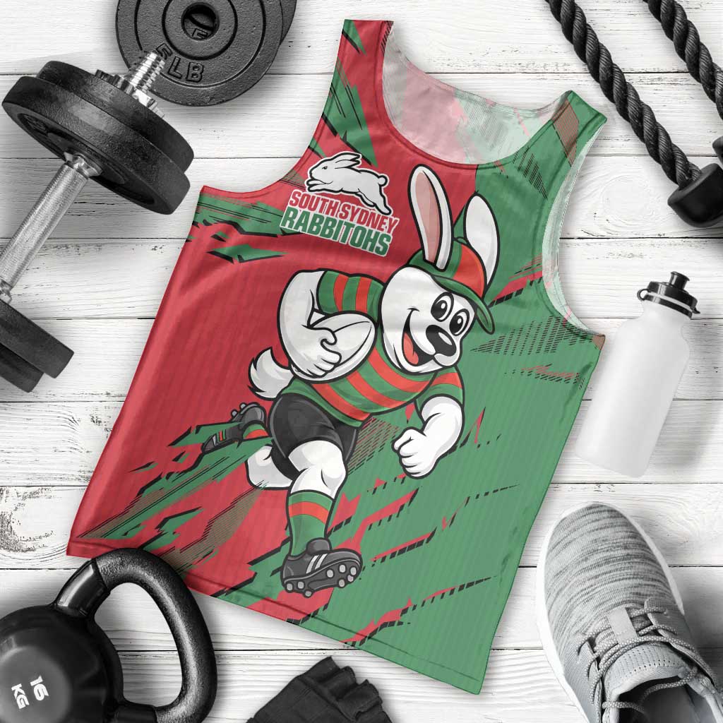 Personalized South Sydney Rabbitohs Men Tank Top Dynamic Lightning Mascot Rugby Australia