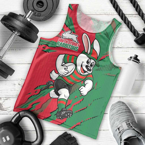 Personalized South Sydney Rabbitohs Men Tank Top Dynamic Lightning Mascot Rugby Australia