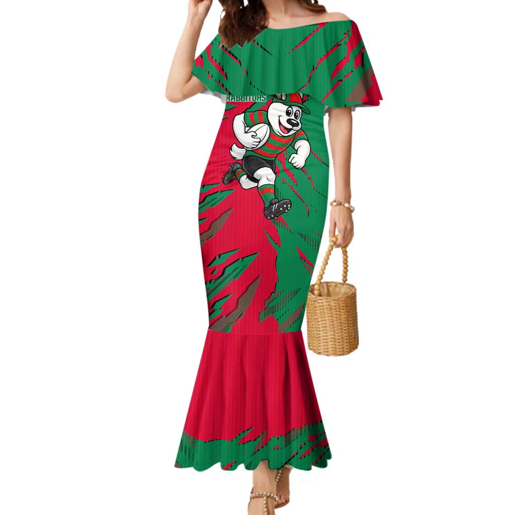 Personalized South Sydney Rabbitohs Mermaid Dress Dynamic Lightning Mascot Rugby Australia