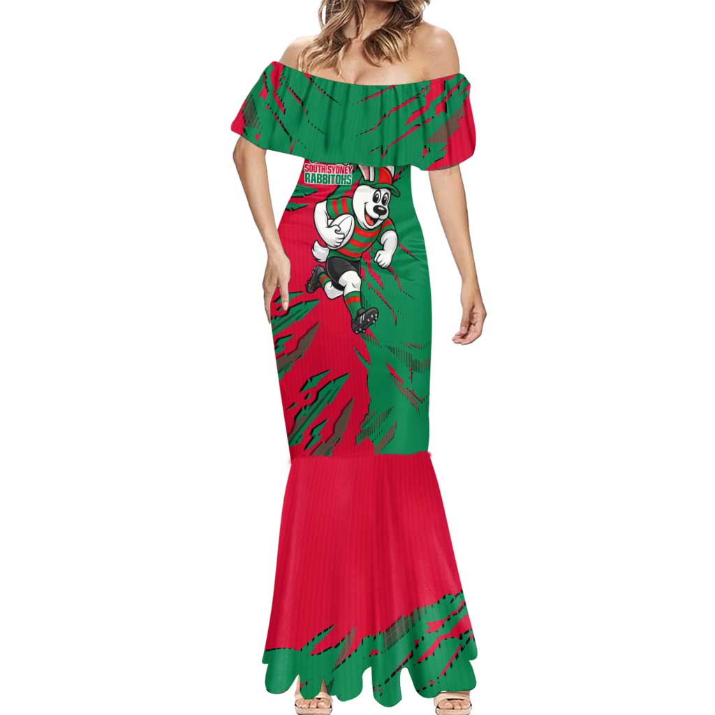 Personalized South Sydney Rabbitohs Mermaid Dress Dynamic Lightning Mascot Rugby Australia