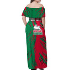 Personalized South Sydney Rabbitohs Off Shoulder Maxi Dress Dynamic Lightning Mascot Rugby Australia
