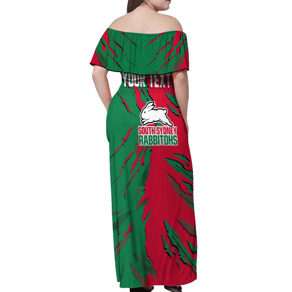 Personalized South Sydney Rabbitohs Off Shoulder Maxi Dress Dynamic Lightning Mascot Rugby Australia