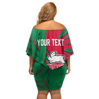 Personalized South Sydney Rabbitohs Off Shoulder Short Dress Dynamic Lightning Mascot Rugby Australia