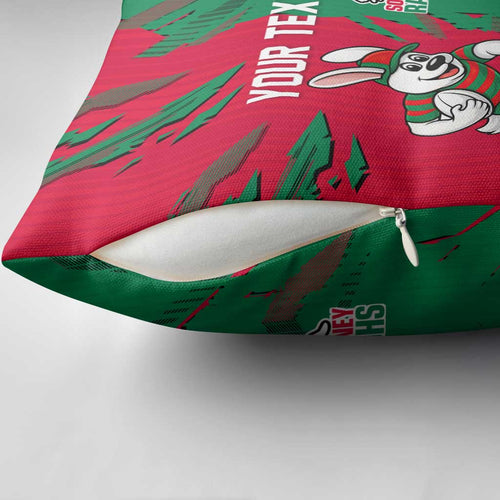 Personalized South Sydney Rabbitohs Pillow Cover Dynamic Lightning Mascot Rugby Australia