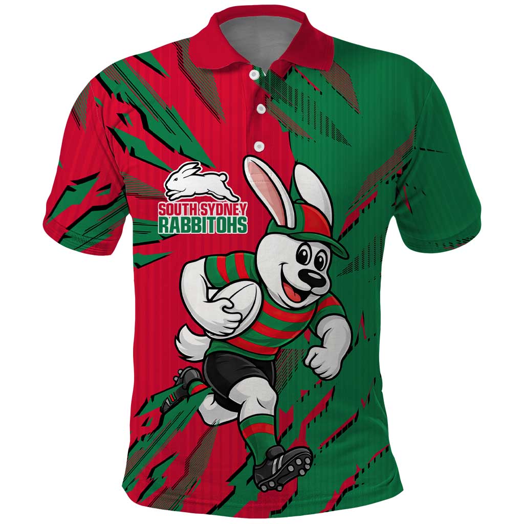 Personalized South Sydney Rabbitohs Polo Shirt Dynamic Lightning Mascot Rugby Australia