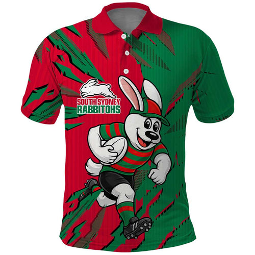 Personalized South Sydney Rabbitohs Polo Shirt Dynamic Lightning Mascot Rugby Australia