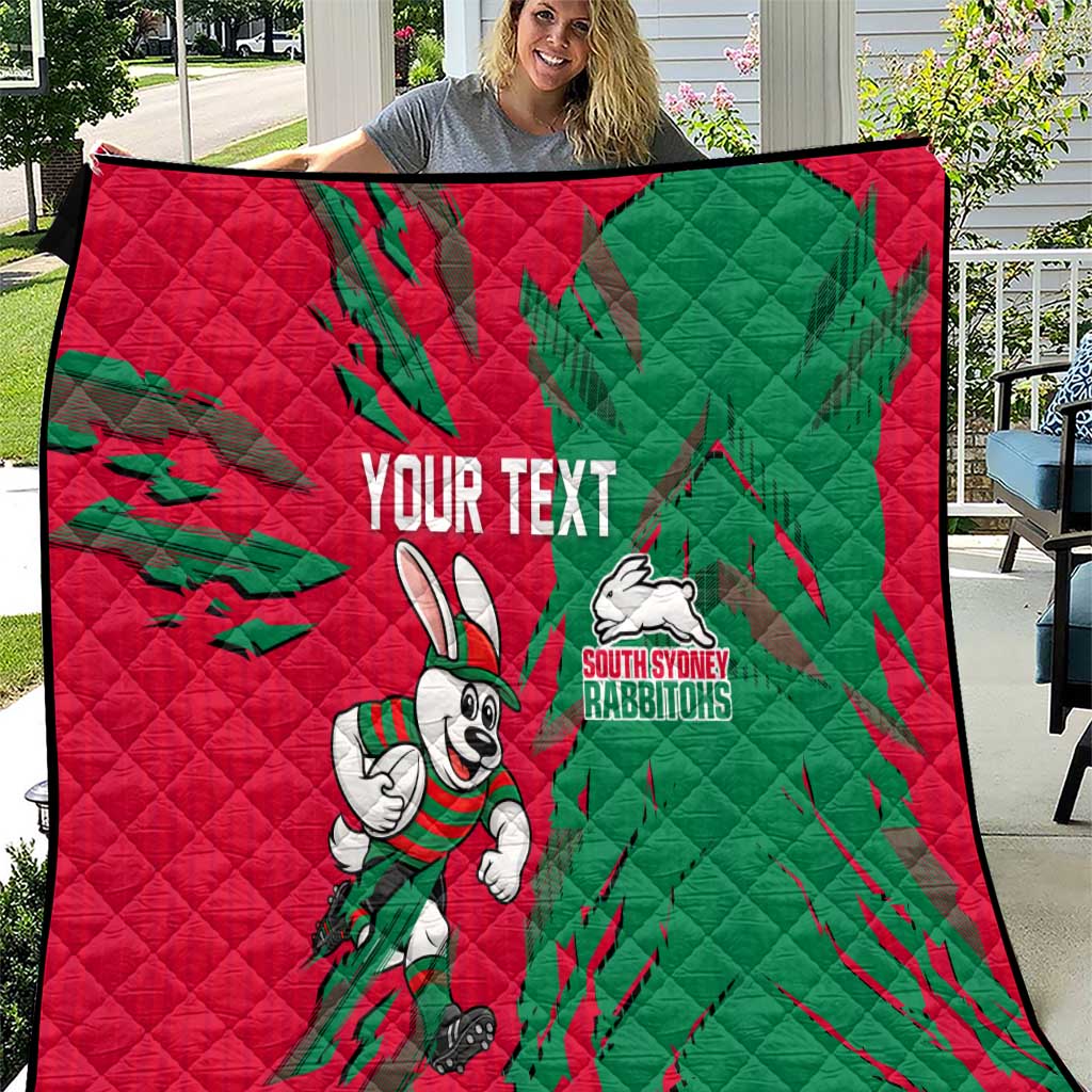 Personalized South Sydney Rabbitohs Quilt Dynamic Lightning Mascot Rugby Australia