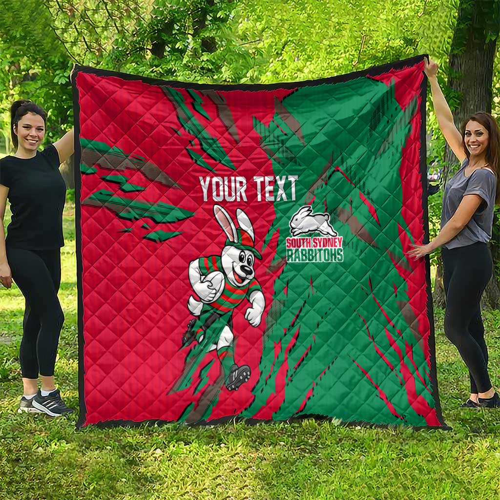 Personalized South Sydney Rabbitohs Quilt Dynamic Lightning Mascot Rugby Australia