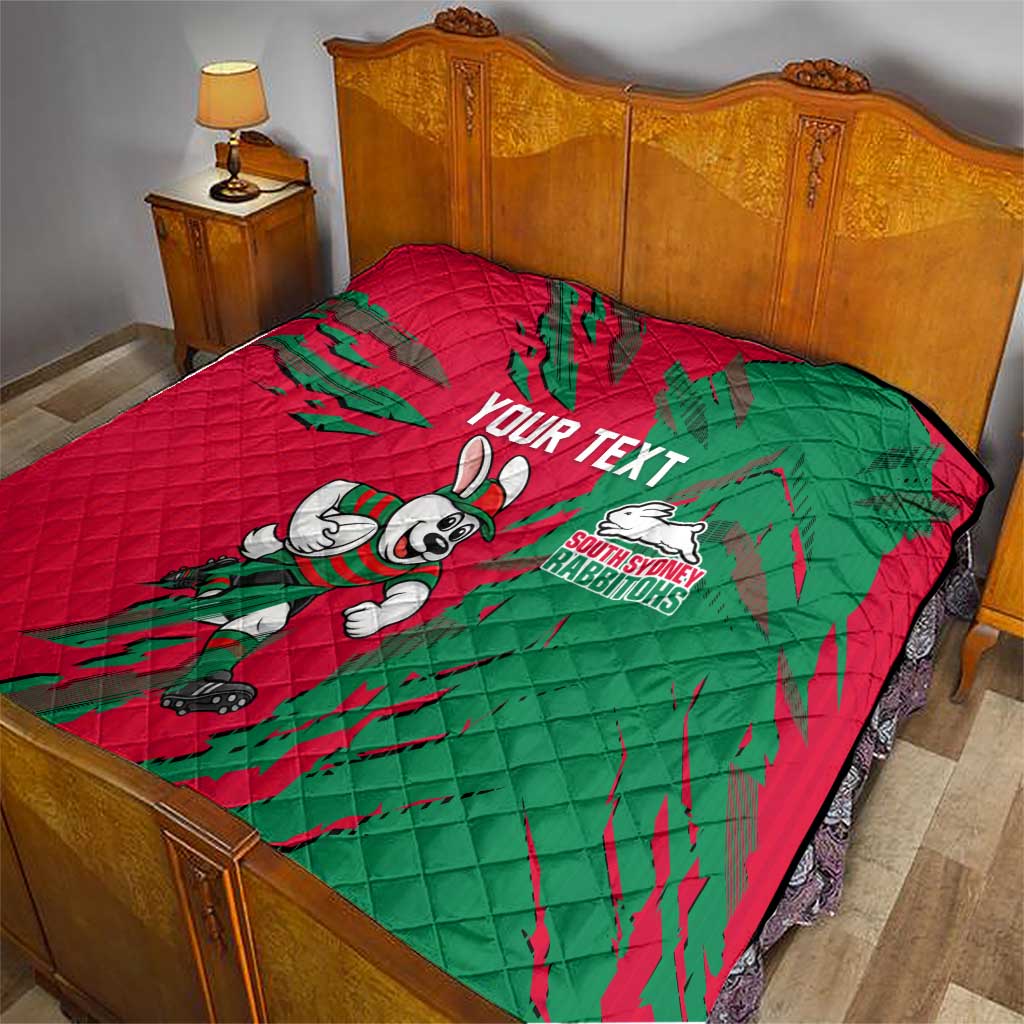 Personalized South Sydney Rabbitohs Quilt Dynamic Lightning Mascot Rugby Australia