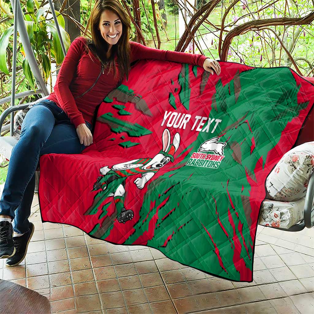 Personalized South Sydney Rabbitohs Quilt Dynamic Lightning Mascot Rugby Australia
