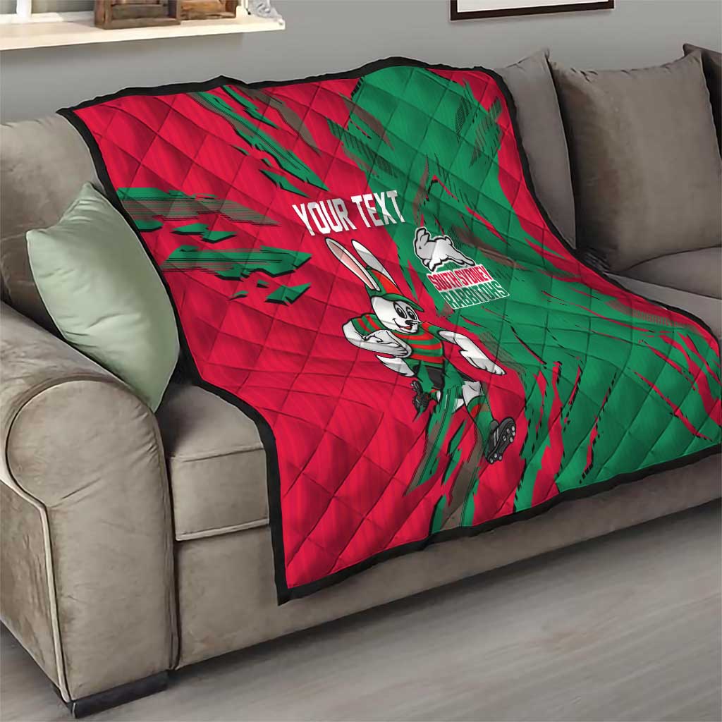 Personalized South Sydney Rabbitohs Quilt Dynamic Lightning Mascot Rugby Australia