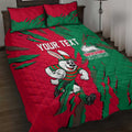Personalized South Sydney Rabbitohs Quilt Bed Set Dynamic Lightning Mascot Rugby Australia