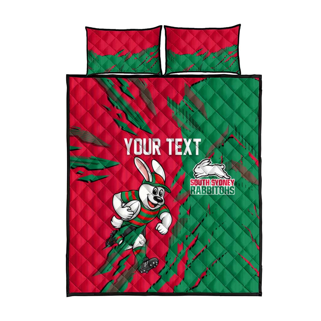 Personalized South Sydney Rabbitohs Quilt Bed Set Dynamic Lightning Mascot Rugby Australia