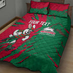 Personalized South Sydney Rabbitohs Quilt Bed Set Dynamic Lightning Mascot Rugby Australia