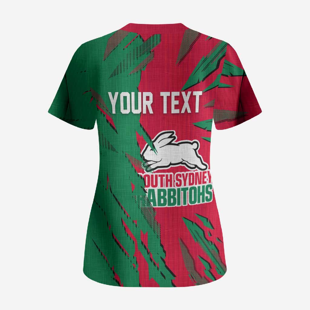 Personalized South Sydney Rabbitohs Scrub Top Dynamic Lightning Mascot Rugby Australia