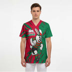 Personalized South Sydney Rabbitohs Scrub Top Dynamic Lightning Mascot Rugby Australia