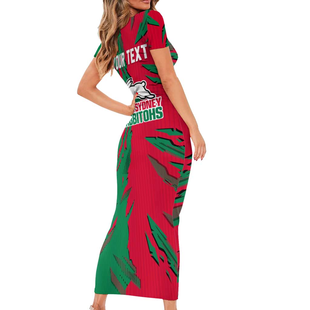 Personalized South Sydney Rabbitohs Short Sleeve Bodycon Dress Dynamic Lightning Mascot Rugby Australia