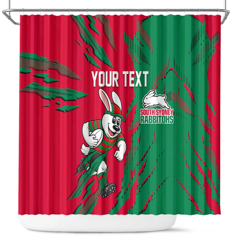 Personalized South Sydney Rabbitohs Shower Curtain Dynamic Lightning Mascot Rugby Australia