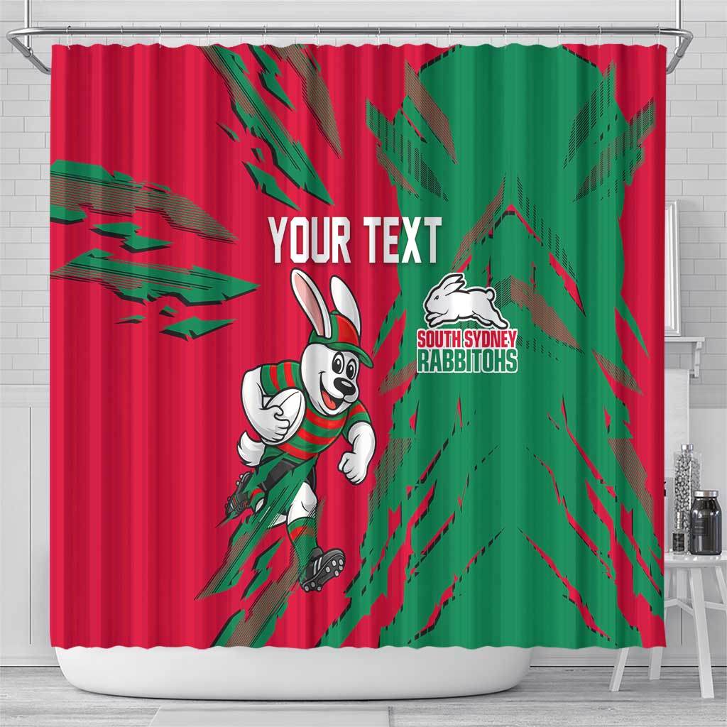 Personalized South Sydney Rabbitohs Shower Curtain Dynamic Lightning Mascot Rugby Australia