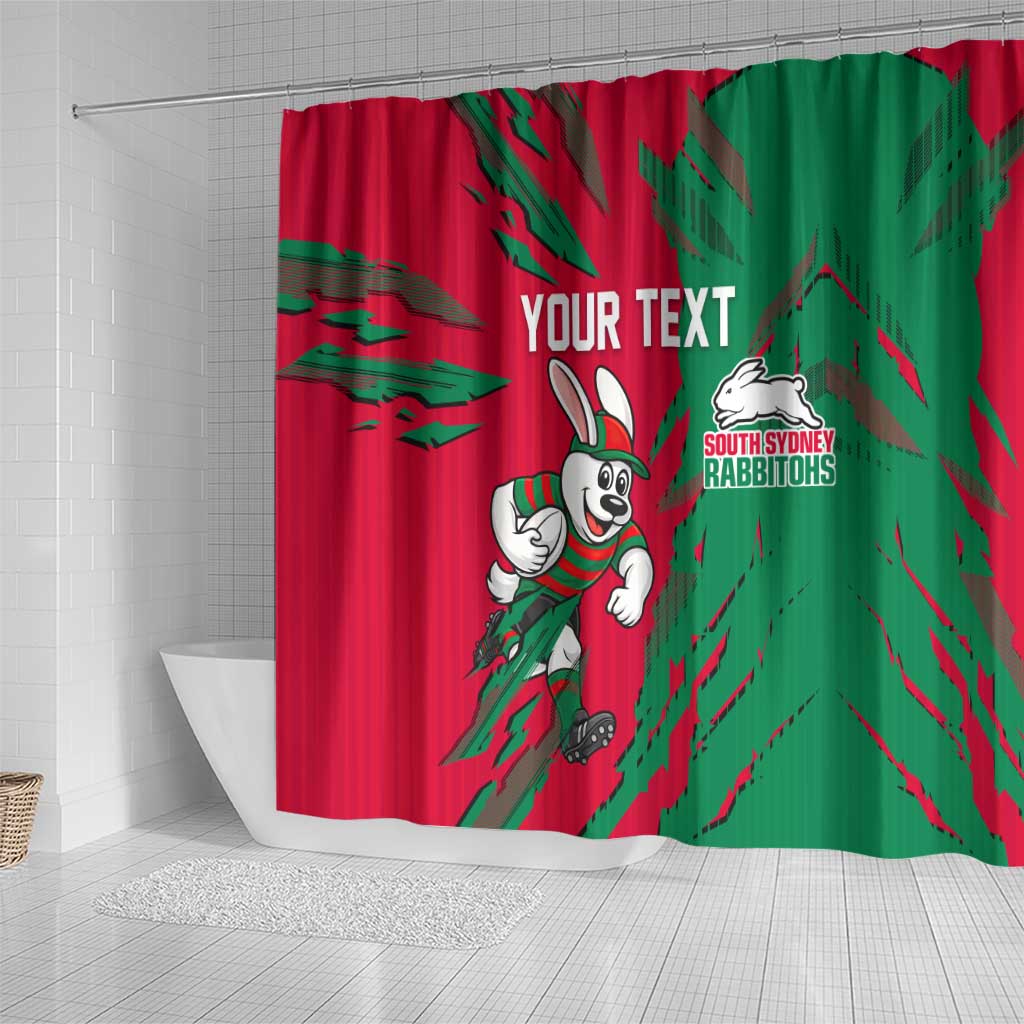 Personalized South Sydney Rabbitohs Shower Curtain Dynamic Lightning Mascot Rugby Australia