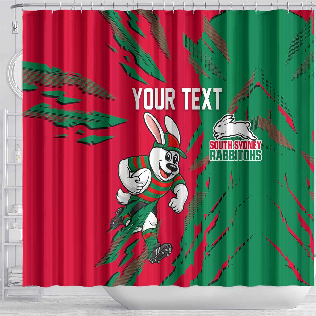 Personalized South Sydney Rabbitohs Shower Curtain Dynamic Lightning Mascot Rugby Australia