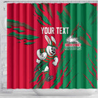 Personalized South Sydney Rabbitohs Shower Curtain Dynamic Lightning Mascot Rugby Australia