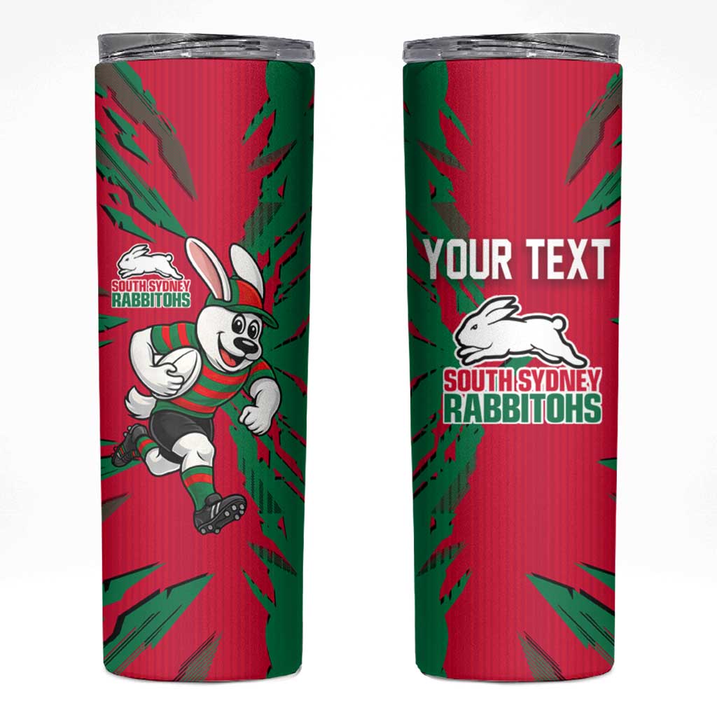 Personalized South Sydney Rabbitohs Skinny Tumbler Dynamic Lightning Mascot Rugby Australia