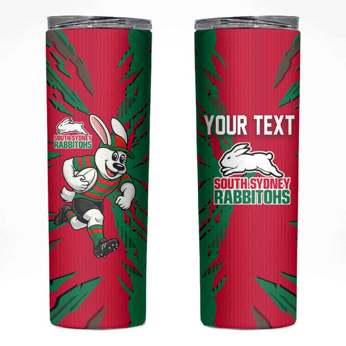 Personalized South Sydney Rabbitohs Skinny Tumbler Dynamic Lightning Mascot Rugby Australia