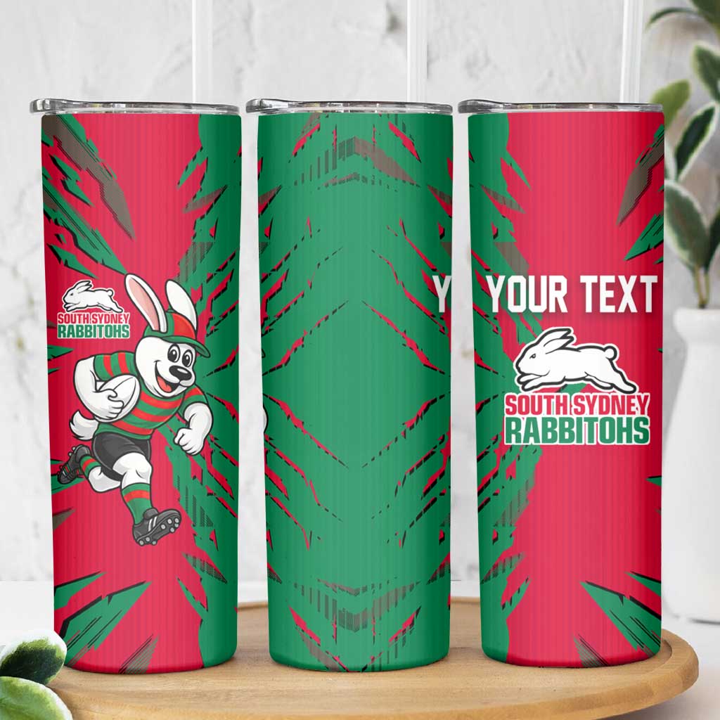 Personalized South Sydney Rabbitohs Skinny Tumbler Dynamic Lightning Mascot Rugby Australia