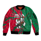 Personalized South Sydney Rabbitohs Sleeve Zip Bomber Jacket Dynamic Lightning Mascot Rugby Australia